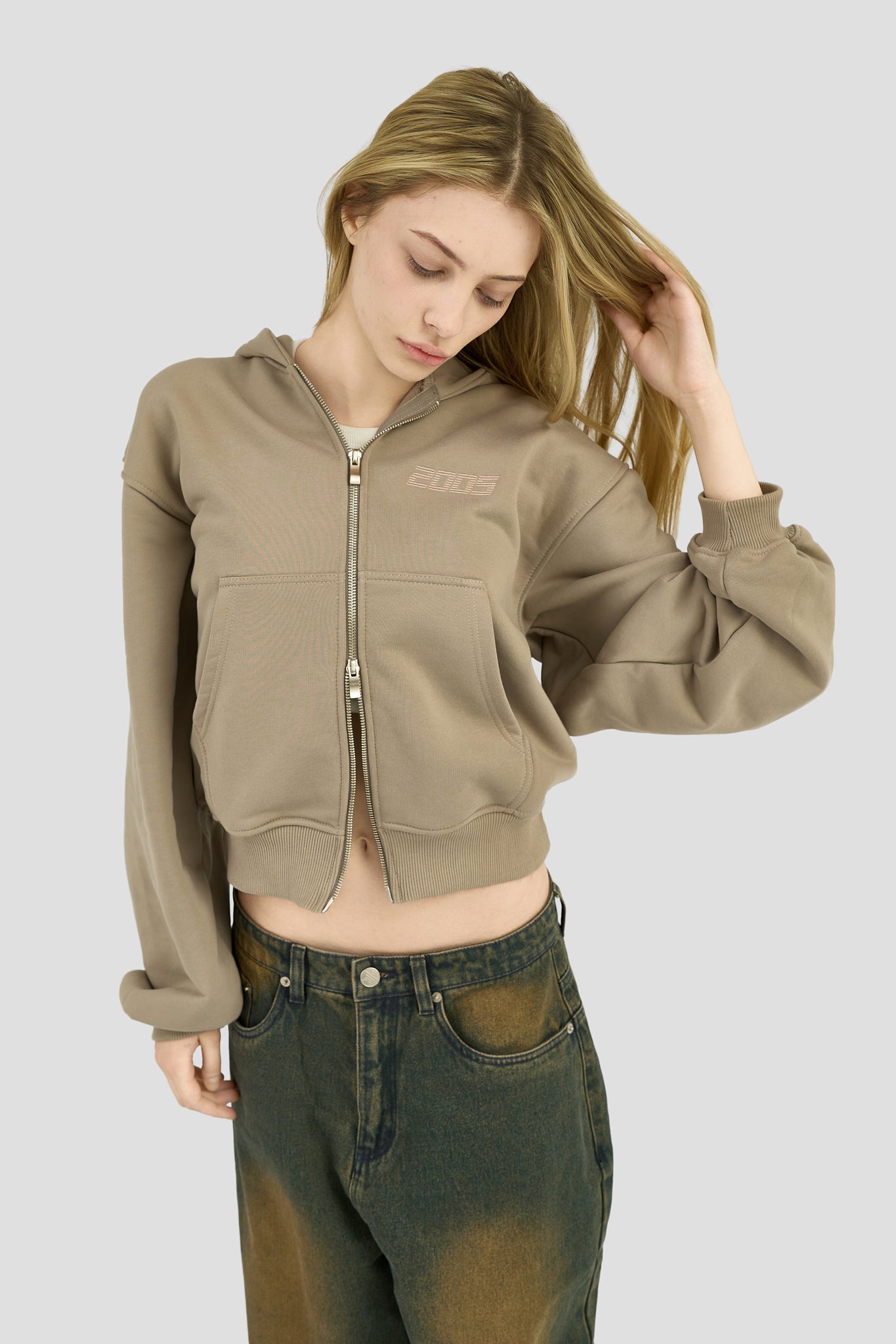 Classic Logo Zip Hoodie - Sand