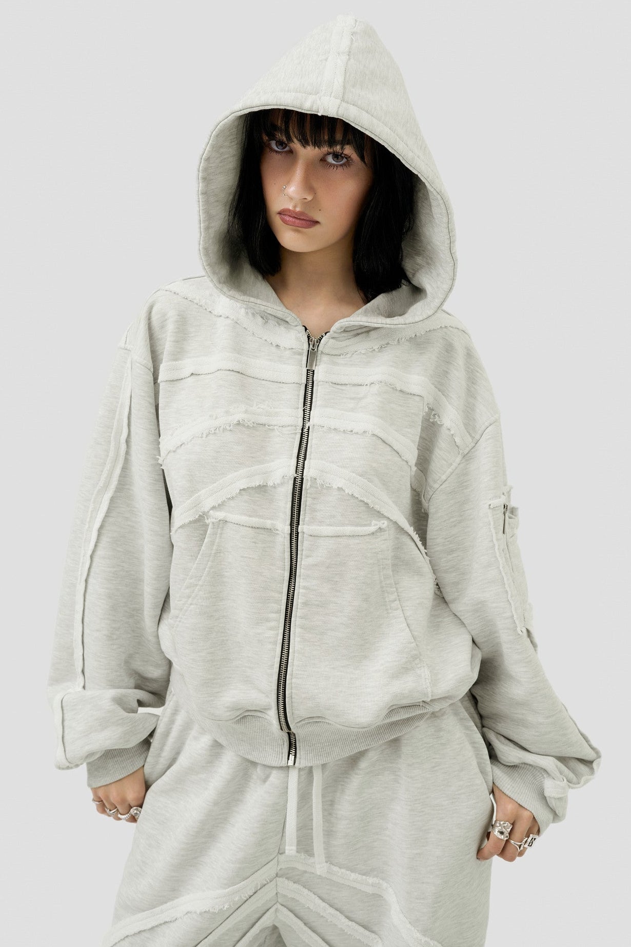 Skeleton Zip Hoodie - Heather Grey