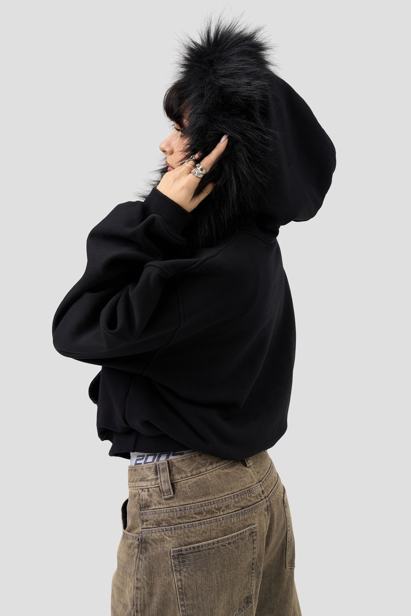 Fur Hoodie - Black