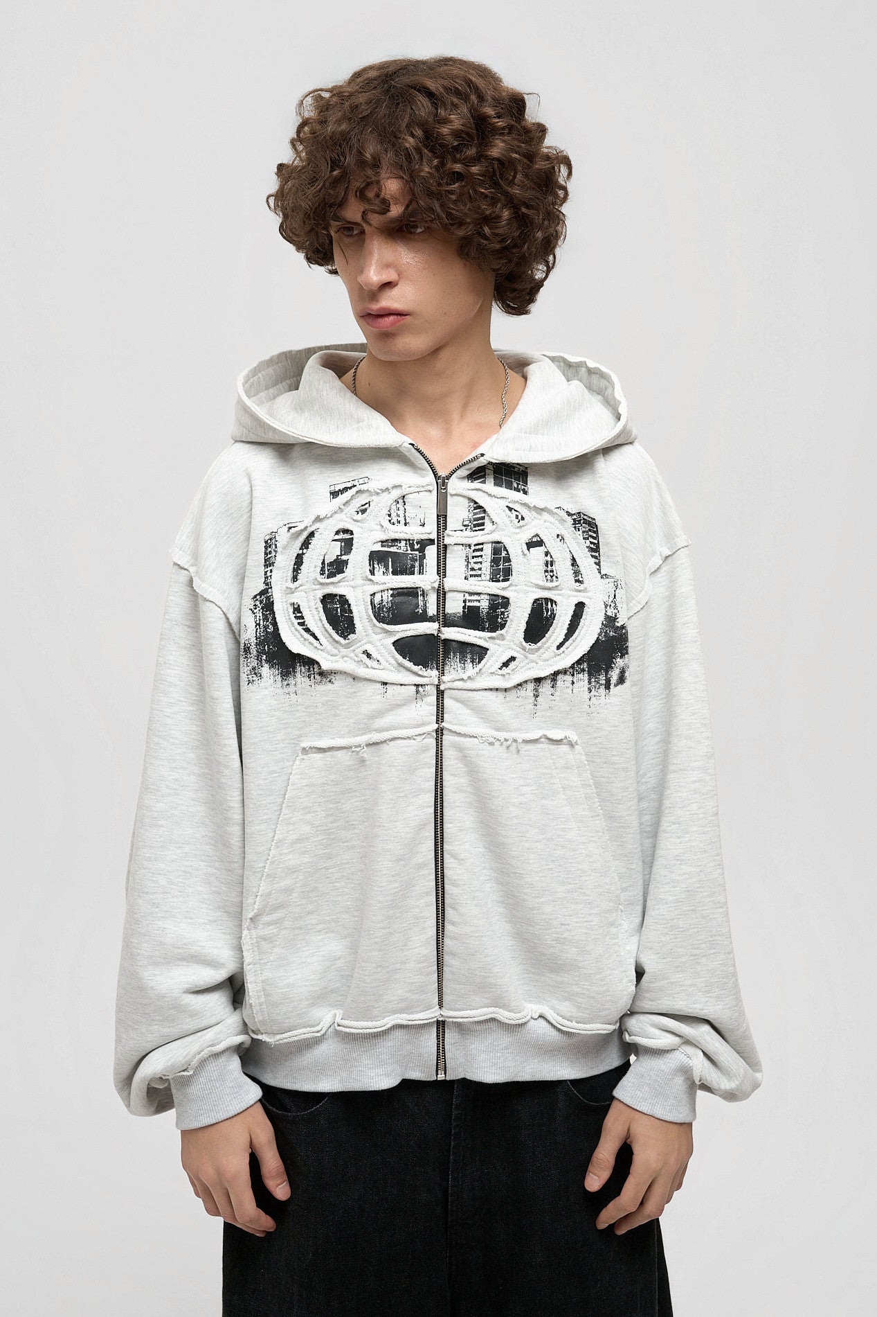 Block Zip Hoodie - Heather Grey