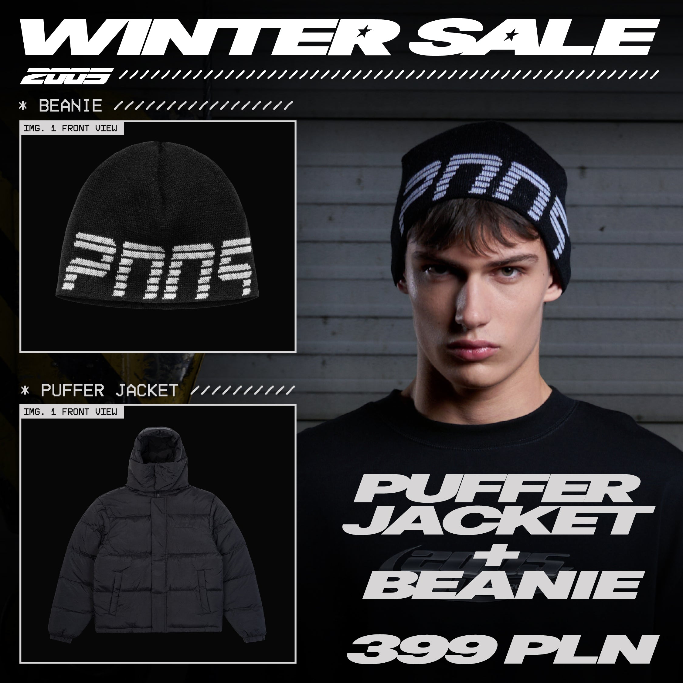 Perfect Puffer Jacket + Black Logo Beanie