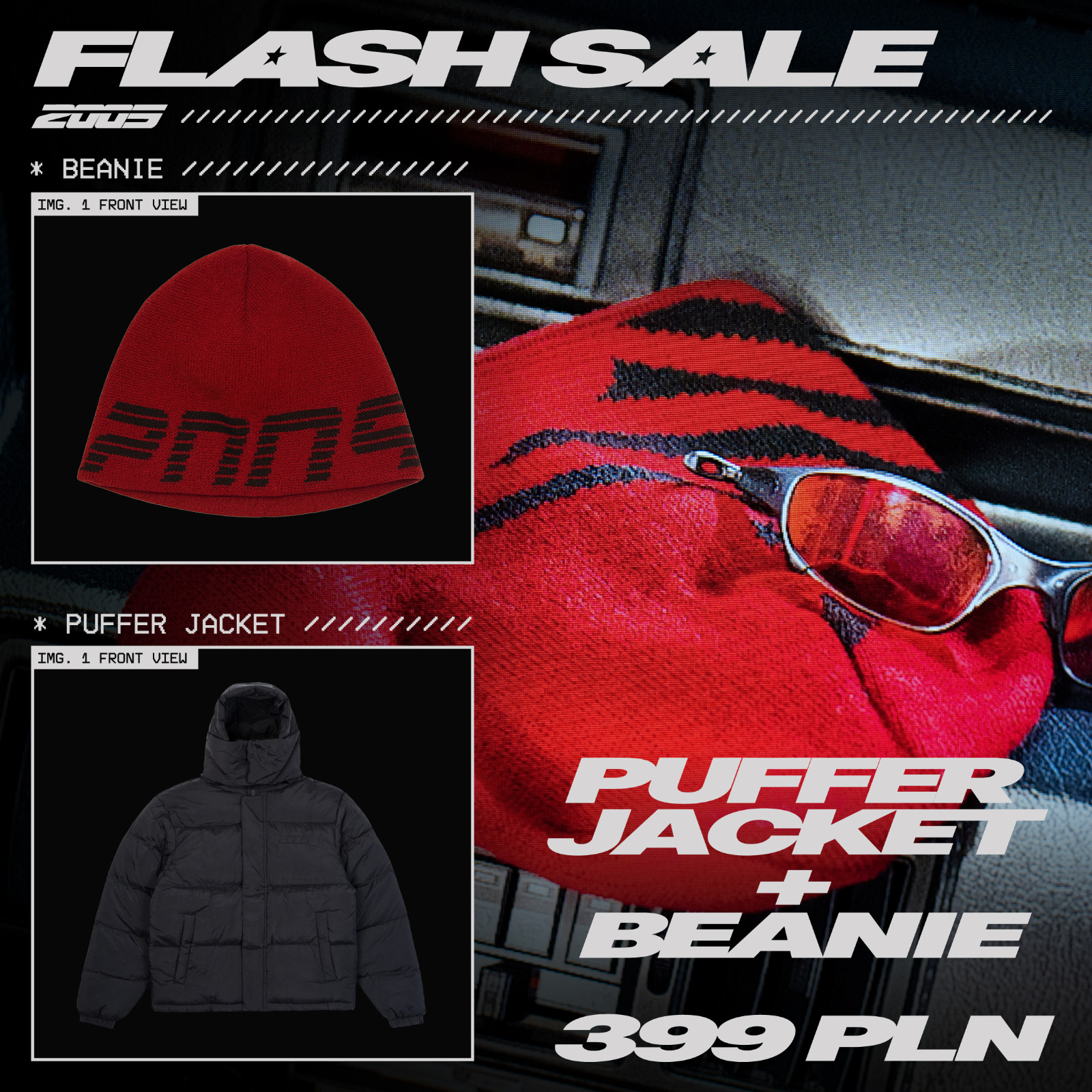 Perfect Puffer Jacket + Red Logo Beanie